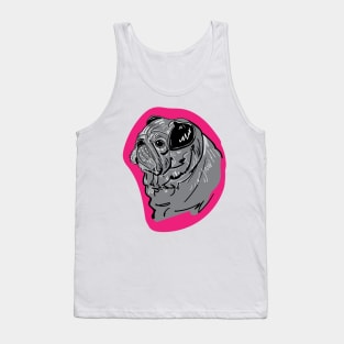 Pug Dog Portrait Sketch on Pink Tank Top